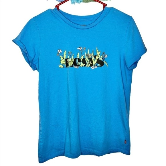 Levi’s As They Grow Wildflower Daisy Graphic Short Sleeve Blue T-Shirt Small - Picture 2 of 14